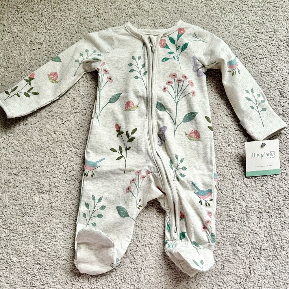 NWT Little Planet Organic by carter's Sleeper Botanical Butterfly Print